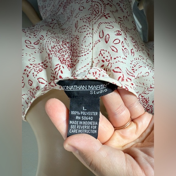 Y2K Jonathan Martin Studio‎ Paisley Cream/Red Sheer Top Scrunch Bow Women’s Sz L - Picture 7 of 8